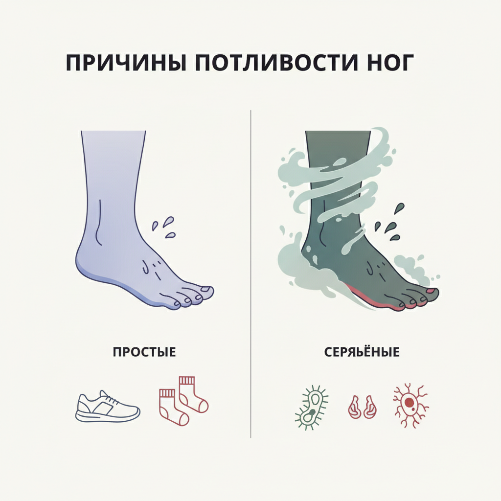 Причины потливости ног: от простых до серьёзных — иллюстрация к статье «потеют ноги»