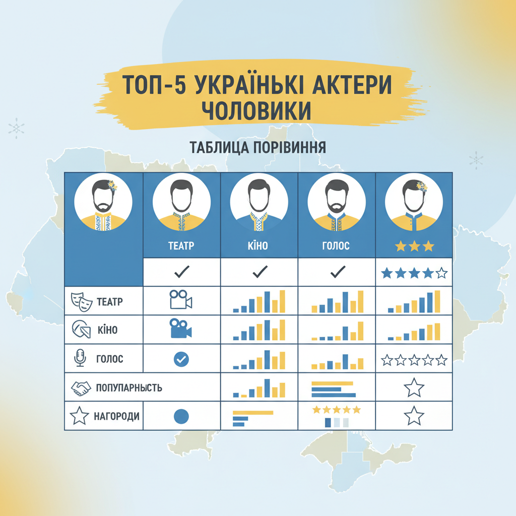 Таблица сравнения топ-5 украинских актеров мужчин — иллюстрация к статье «украинские актеры мужчины»