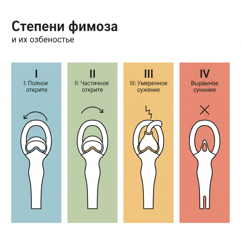 Степени фимоза и их особенности — иллюстрация к статье «фимоз у детей»